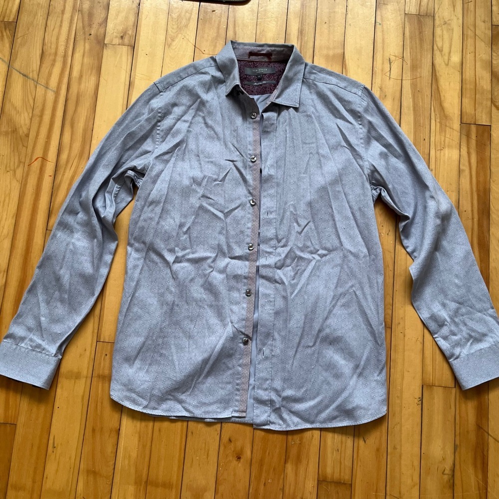 Ted Baker London Modern Fit Dress Shirt Blue Geometric Print Button Down Mens 16